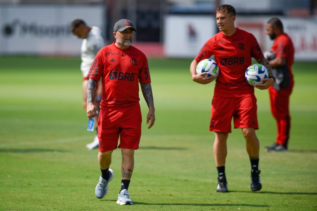 Sampaoli em treino do Flamengo;