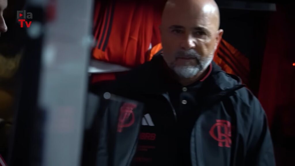 Jorge Sampaoli no vestiário do Flamengo