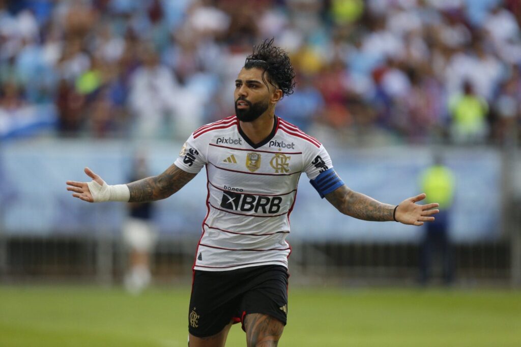 Gabigol comemora gol do Flamengo contra o Bahia; veja melhores momentos