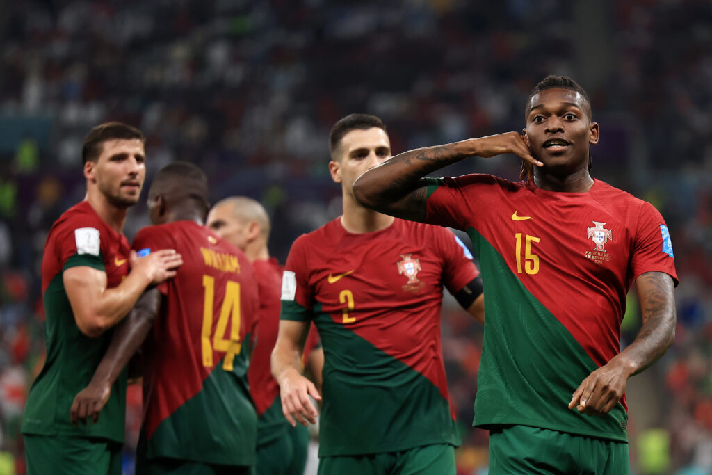 Rafael Leão comemora gol pela Seleção de Portugal; atacante declarou torcida pelo Flamengo