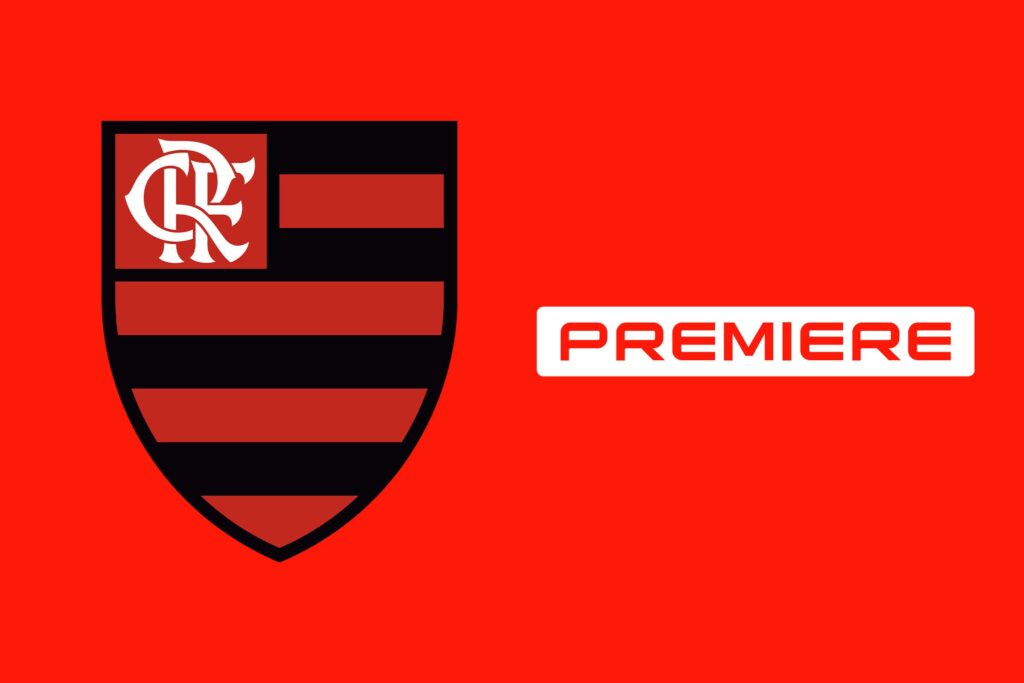 Imagem padrão com fundo vermelho. Em destaque escudo do Flamengo e logo do Premiere