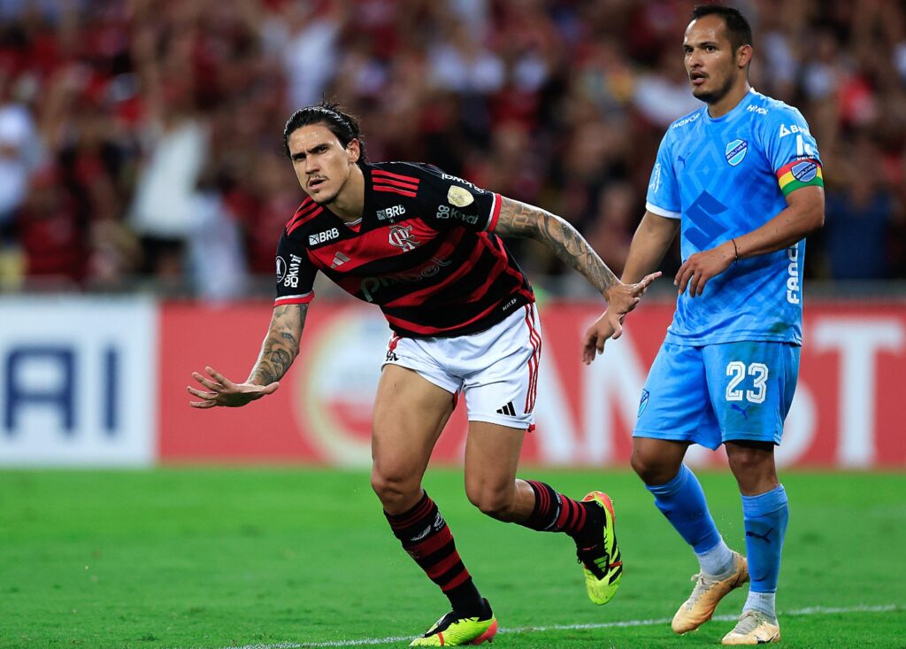 Pedro comemora gol jogo do Flamengo contra o Bolívar na Libertadores