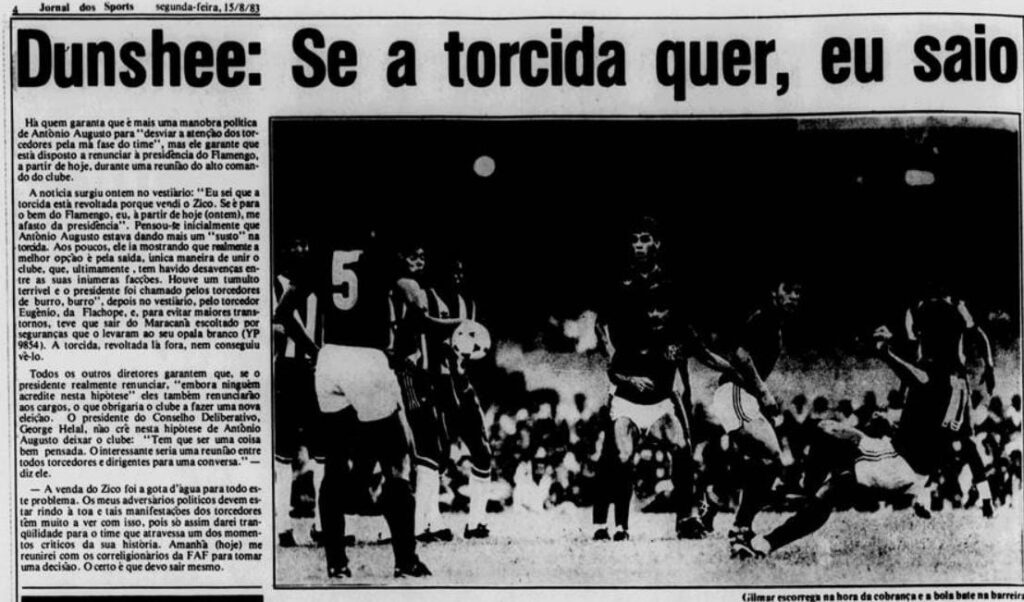 Matéria antiga do Jornal dos Sports ilustra com foto de Flamengo x Botafogo da época o que aconteceu após a derrota