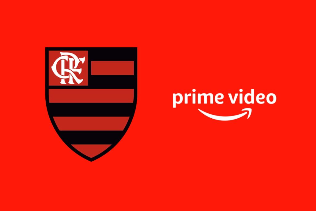 Imagem padrão com fundo vermelho. Em destaque escudo do Flamengo e logo do Prime Video